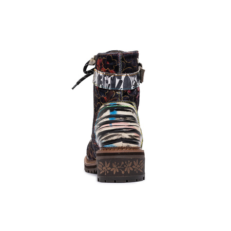 Laura Vita Skórne Botki Damskie Patchworkowe Sznurowane Wielokolorowe Noir KLEO-015-NOIR