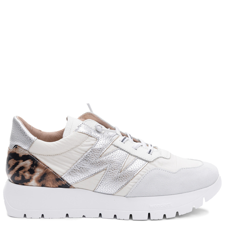 Wonders Women's Leather Platform Sneakers White-Silver Leopard A-24100-BLANCO