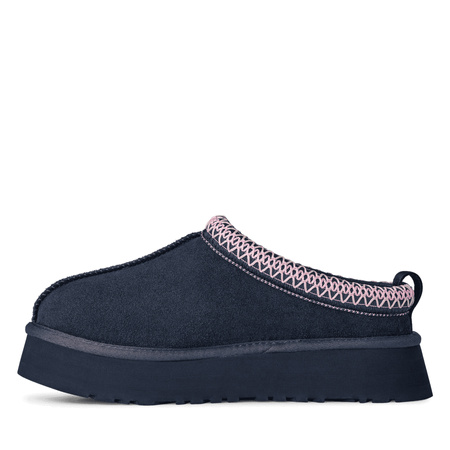 UGG W Tazz II Dark Indigo Skórzane Klapki Mule Ocieplane na Platformie Granatowe 1174471-DKNN 