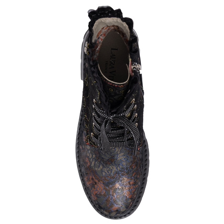 Laura Vita Leather Lace-Up Women’s Ankle Boots Trzewiki Artistic Print Black Multicolor KOULEO-047-NOIR