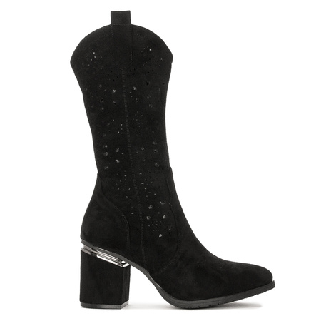 S.Barski  Women's Spring Openwork Heeled Black Boots