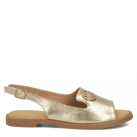 Filippo Gold Leather Sandals With Decorative Plate Flat DS3666-26-GO