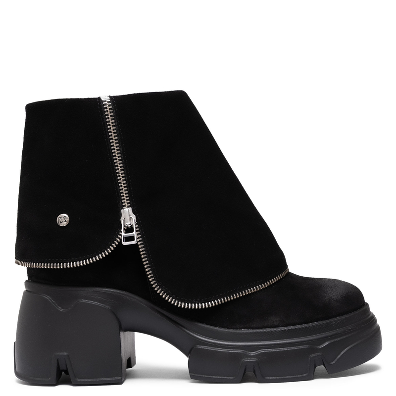 Maciejka Suede Asymmetric Zip Ankle Boots Platform Black 07145-01/00-8