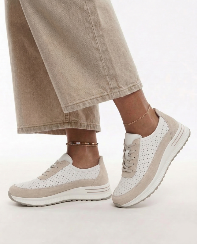 Filippo Skórzane Sneakersy Damskie Ażurowe Biało-Beżowe DP6717-26-WH-GR