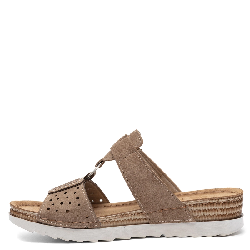 Inblu Women’s Perforated Mules Slides On A Platform Beige OF000035-CORDA