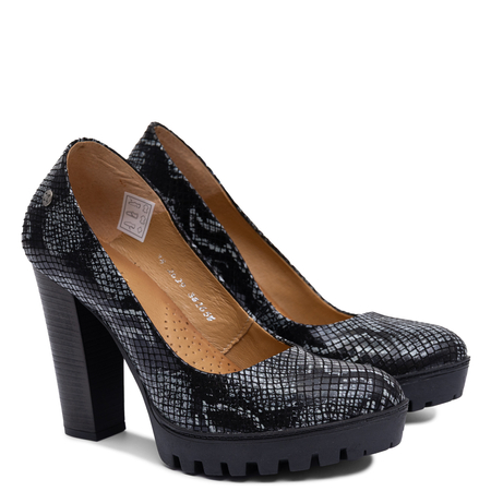 Maciejka Patent Leather Pumps Platform Block Heel Elegant Black 2629W-12/00-1