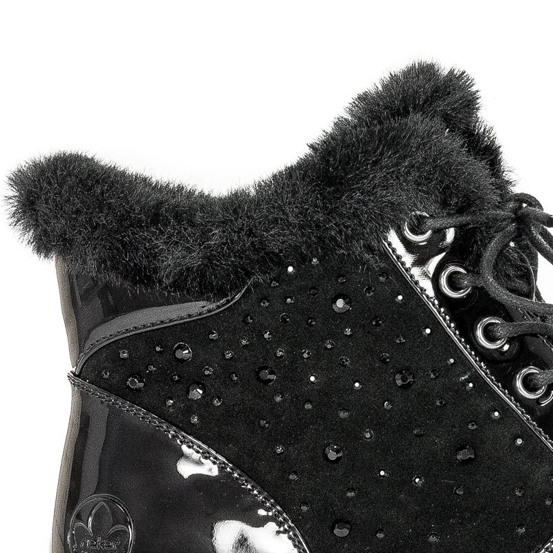 Botki Rieker 93312-00 Black ocieplane na platformie Czarne