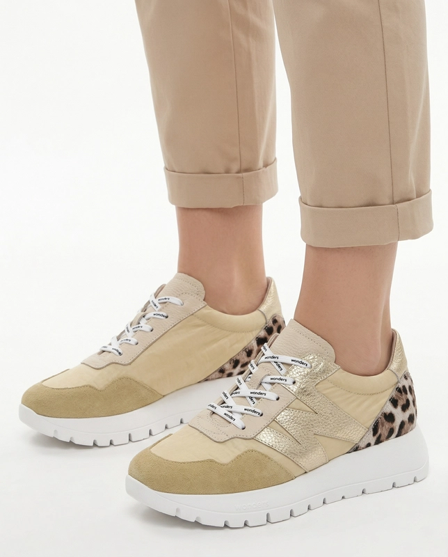 Wonders Sneakersy Damskie na Platformie Półbuty Wielokolorowe Panterka A-24100-VANILA-PL