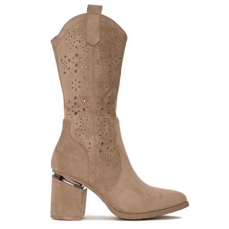D&A Women's Spring Openwork Heeled Beige Boots