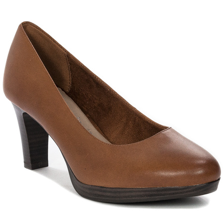Tamaris Leather Classic Block-Heel Pumps Brown 1-22410-41-305