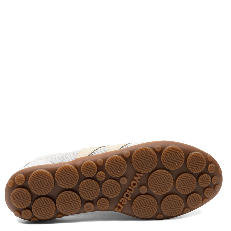 Wonders Skórzane Sneakersy Półbuty Damskie Oddychające Biało-Beżowe AP-2101-OFF-VANIL