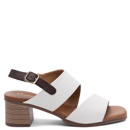 Maciejka Comfortable Leather Asymmetric Sandals On Block Heel Beige E7396-04/00-1