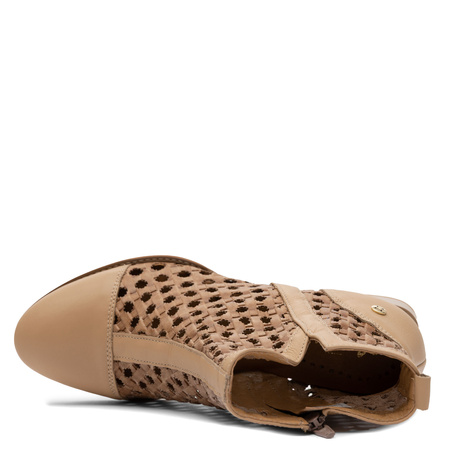 Maciejka Leather Cutout Ankle Boots Low Heel Beige 06397-29/00-1