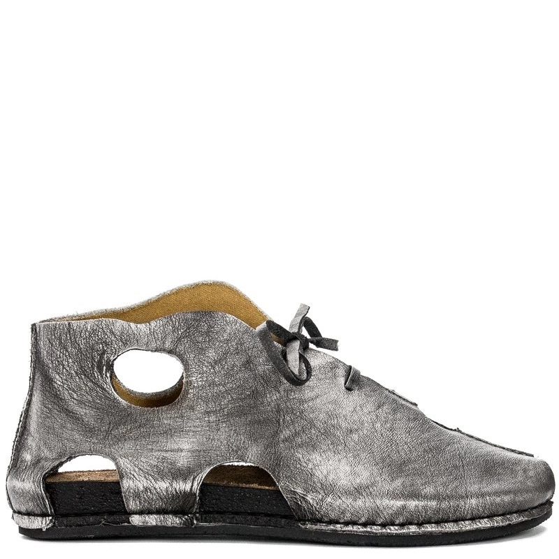 Maciejka Leather Cut-Out Lace-Up Shoes Peep-Toe Grey 03426-03/00-0