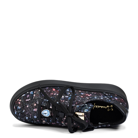 Maciejka Skórzane Na Platformie Czarne Sneakersy z Kolorowym Motywem 6191W-04/00-8