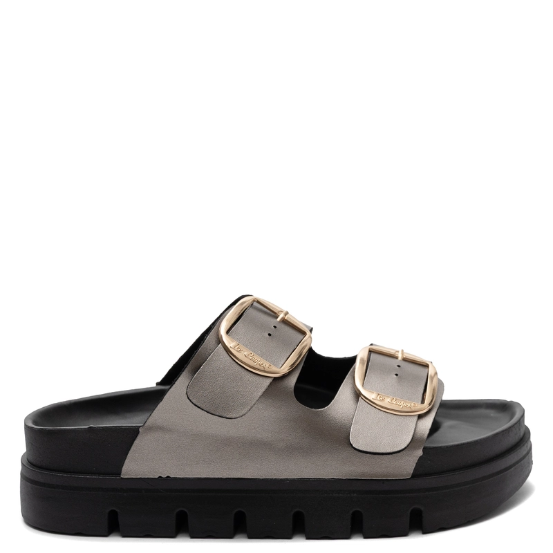 Lee Cooper Women's Gold Metallic Double Buckle Platform Slides LCW-26-35-4461L
