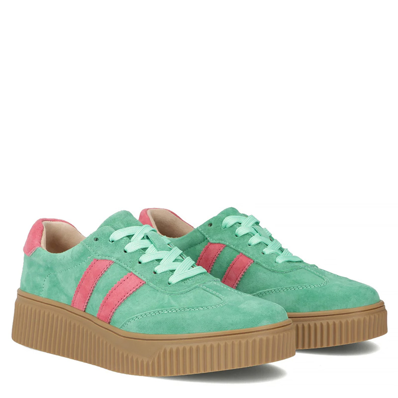 Filippo Skórzane Sneakersy Na Platformie Półbuty Zamszowe Zielono Różowe DP6776-26-GE-FH