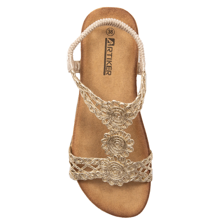 Artiker 56C1281-GOLD Gold Openwork Braided Sandals With Elastic Strap 56C1281-GOLD