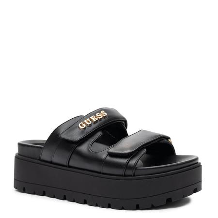 Guess Platform Slide Sandals With Gold Logo Women’s Black FLJFAX-ELE03-BK