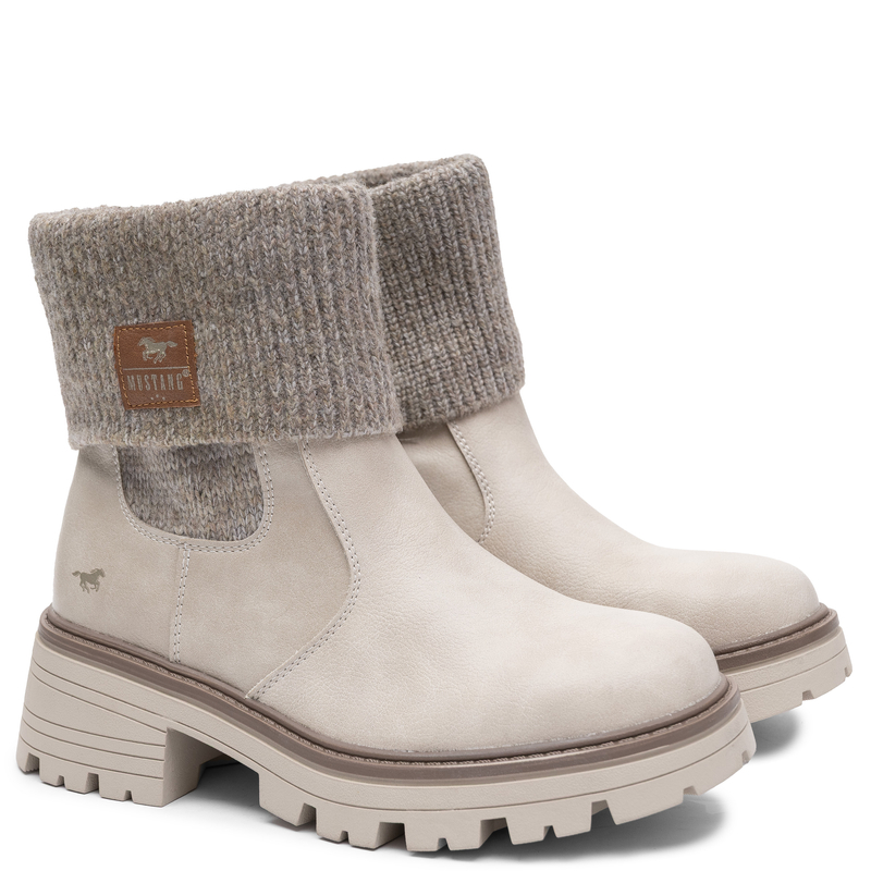 Mustang Insulated Comfortable Women's Ankle Boots Block Heel Beige 36M0132004