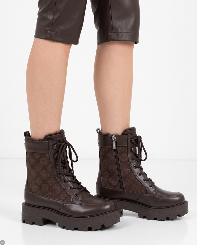 Guess Yen Trzewiki Damskie Ocieplane Na Platformie Brązowe FLFYEN-ELE10-BR
