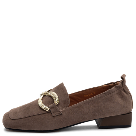 S. Barski Eleganckie Zamszowe Półbuty Damskie Ze Złotą Ozdobą Brązowe CR61-3115