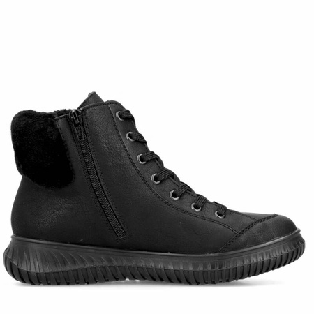 Rieker Botki Damskie Ocieplane Na Platformie Black