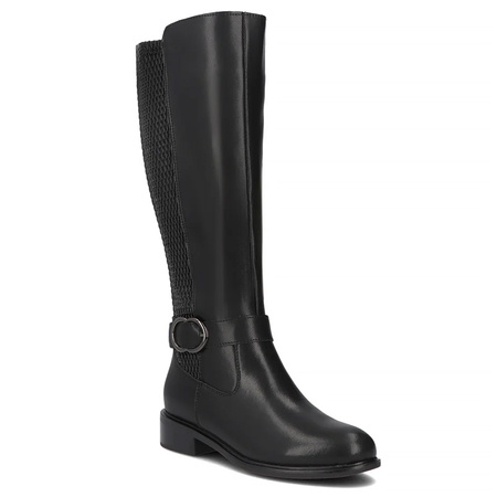 Filippo Leather Knee-High Boots With Elastic Shaft Insulated Black DKZ743725BK