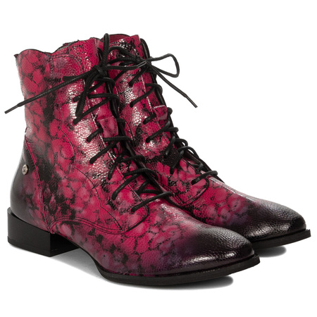 Maciejka Leather Lace-Up Ankle Boots Low Heel Pink 06391-23/00-1