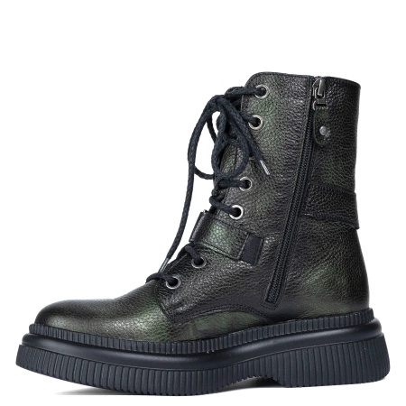 Maciejka Leather Combat Boots with Harness Metallic Green 07092-09-00-8