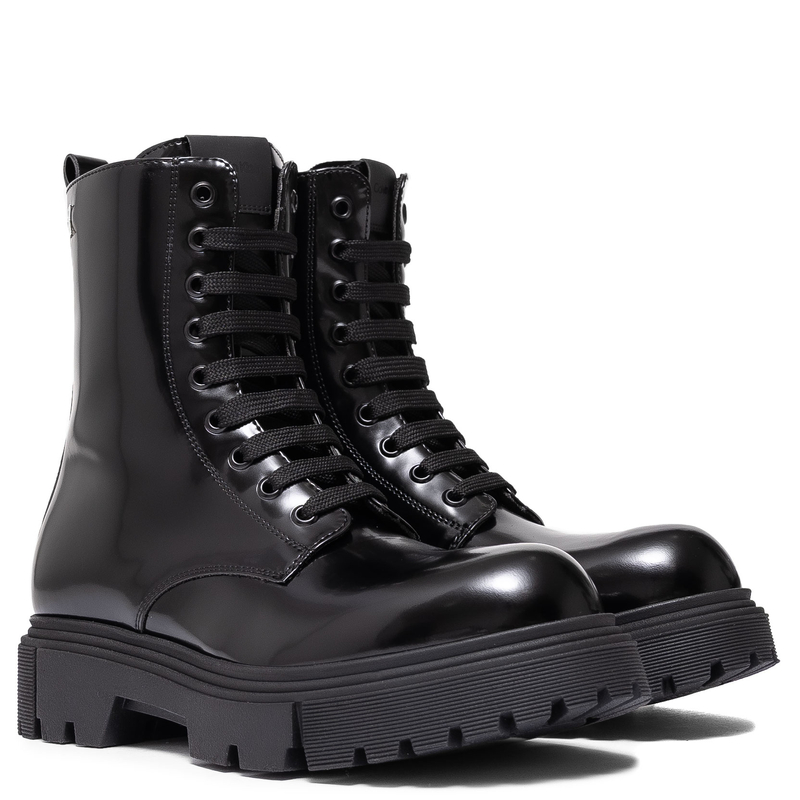 Calvin Klein Jeans Glossy Platform Ankle Boots Side-Zip Black V4A5-83133-BLACK