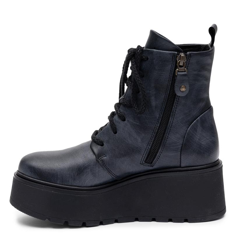 Maciejka Distressed Grey Leather Laced Platform Ankle Boots 6762W-03/00-6