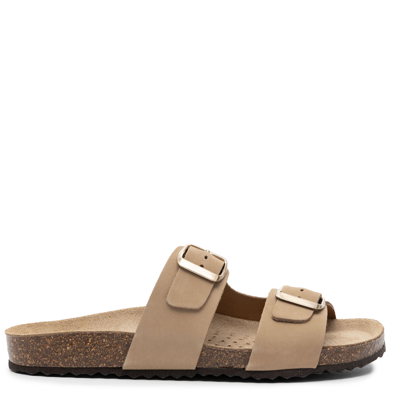 Geox Leather Adjustable Slides Gold Buckles Beige D35LSL-C6738