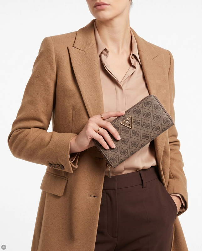 Guess Laurel II Portfel Damski Z Paskiem Beżowy SWSG7459146-LATTE