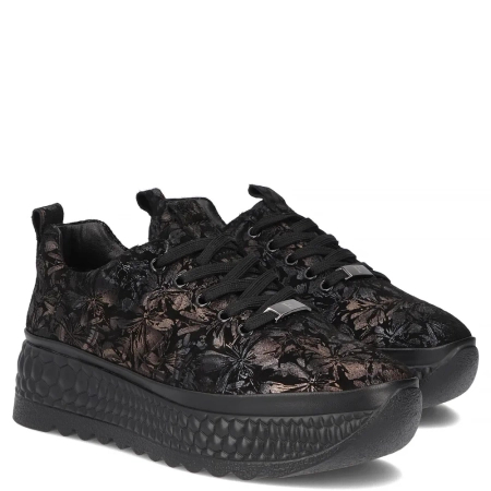 Filippo Leather Patterned Platform Sneakers Black DP7284-26-BK-FL