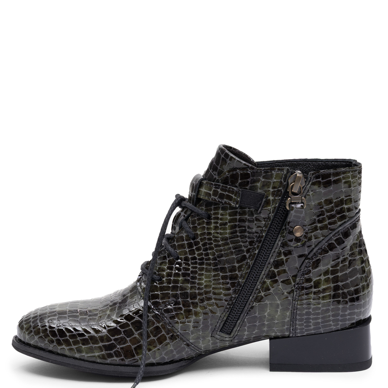 Maciejka Patent Leather Lace Up Ankle Boots Reptile Embossed Green 5743A-48/00-7