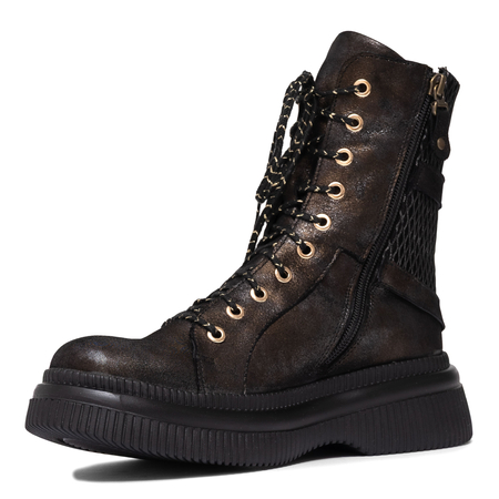Maciejka Leather Lace-Up Ankle Boots Platform Brown-Black 07105-02-00-8