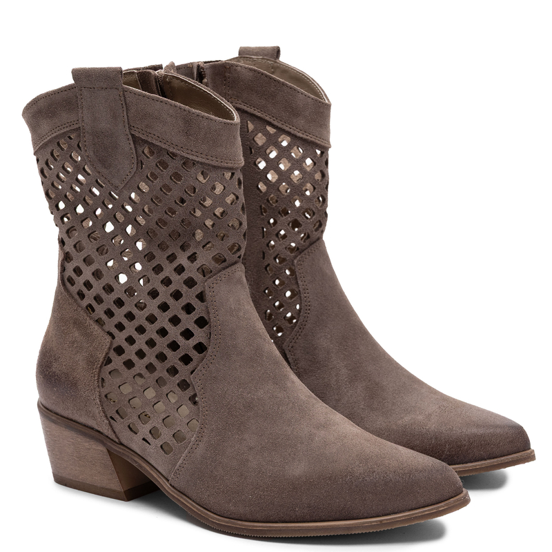 Maciejka Suede Ankle Boots Openwork Almond Brown 1734-ALMOND-WEL
