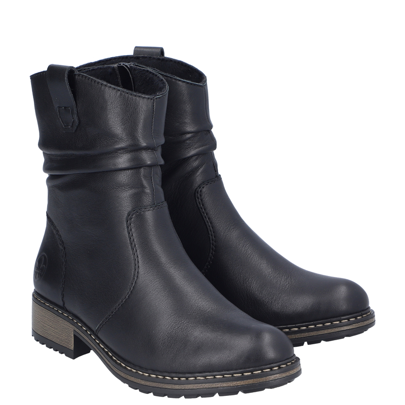 Rieker Wygodne Skórzane Botki Damskie Ocieplane Czarne Z6883-00-BLK