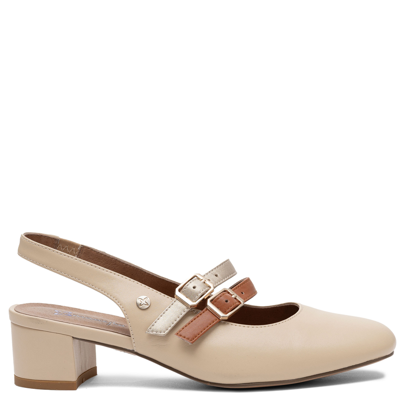 Maciejka Leather Slingback Mary Jane Pumps Block Heel Beige K7475-04/00-1