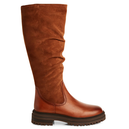 Marco Tozzi Leather Knee-High Boots with Warm Lining, 4.5 cm Block Heel, Cognac Brown 2-25690-45-392