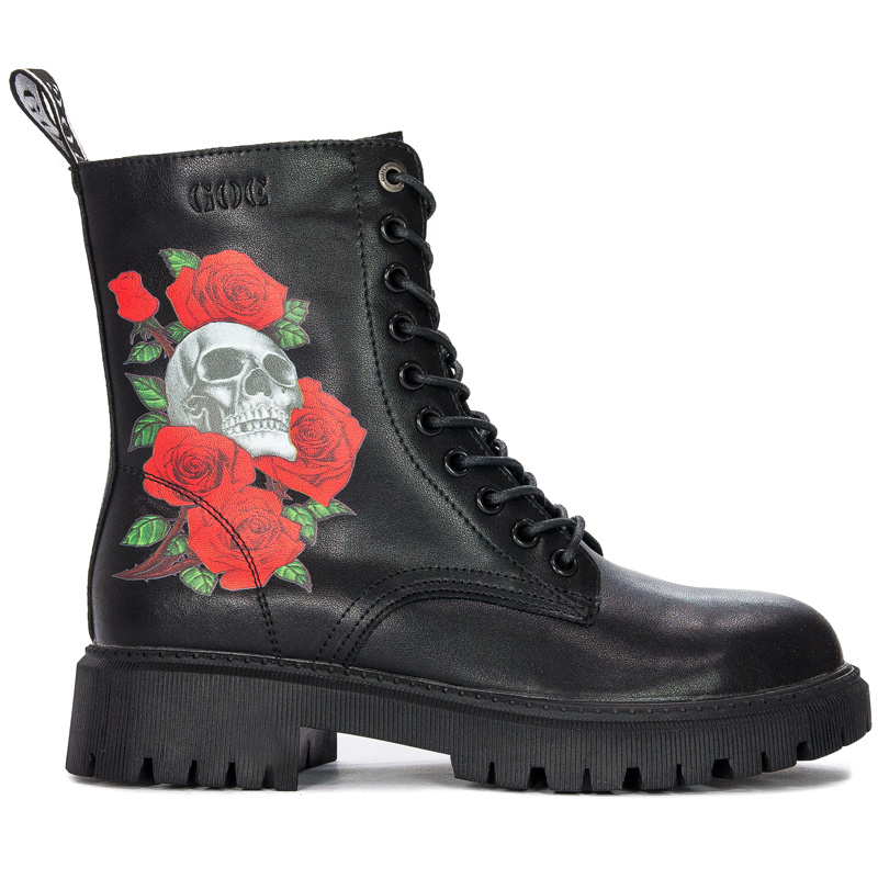 Botki GOE II2N4044 Black Print botki skórzane z czaszką Czarne
