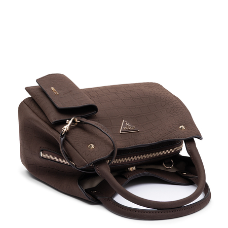 Guess Elegant Crocodile Embossed Handbag With Detachable Pouch Espresso Brown CG230622-ESPRESSO