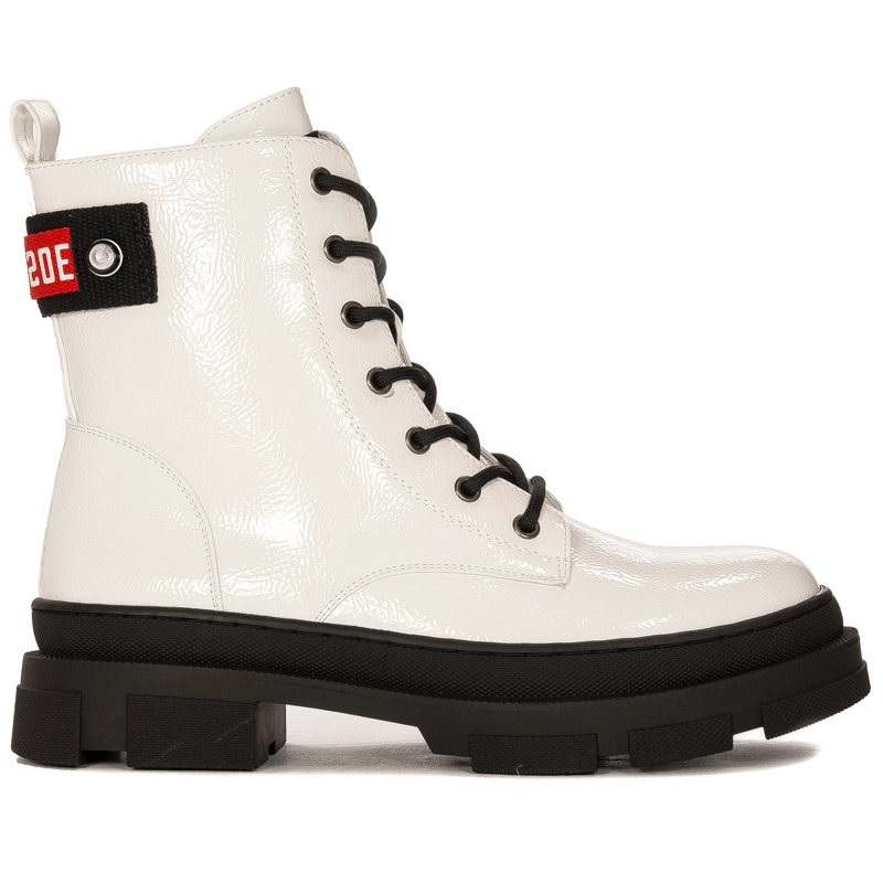 S.Barski Women's warmed lacquered White Ankle boots