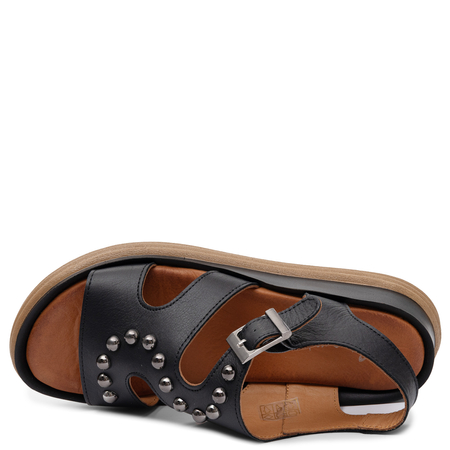 Maciejka Fashionable Leather Wedge Sandals Studded Black L7632-01/00-1