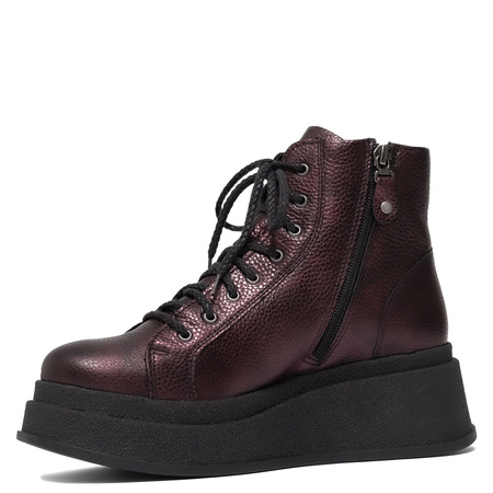 Maciejka Leather Combat Boots on Platform Metallic Purple 06309-42/00-8