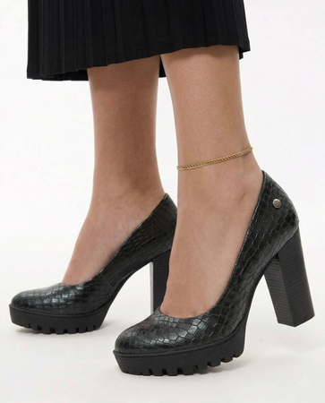 Maciejka Leather Pumps Block Heel Platform Green 2629W-02/00-1