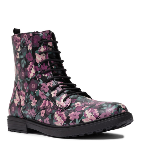 Geox Lace-Up Floral Ankle Boots With Zipper Black/Pink J049QD-00004
