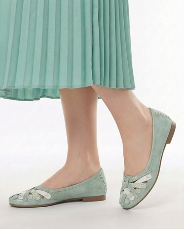 Maciejka Leather Braided Ballet Flats Slip-On Green 01358-50/00-1
