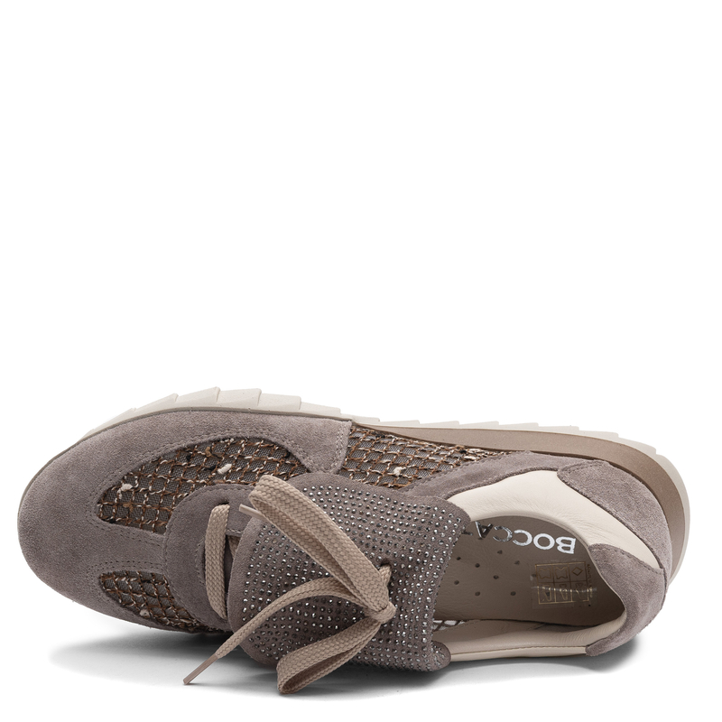 Boccato Leather Openwork Sneakers With Rhinestones Beige 072-5015-375-FA